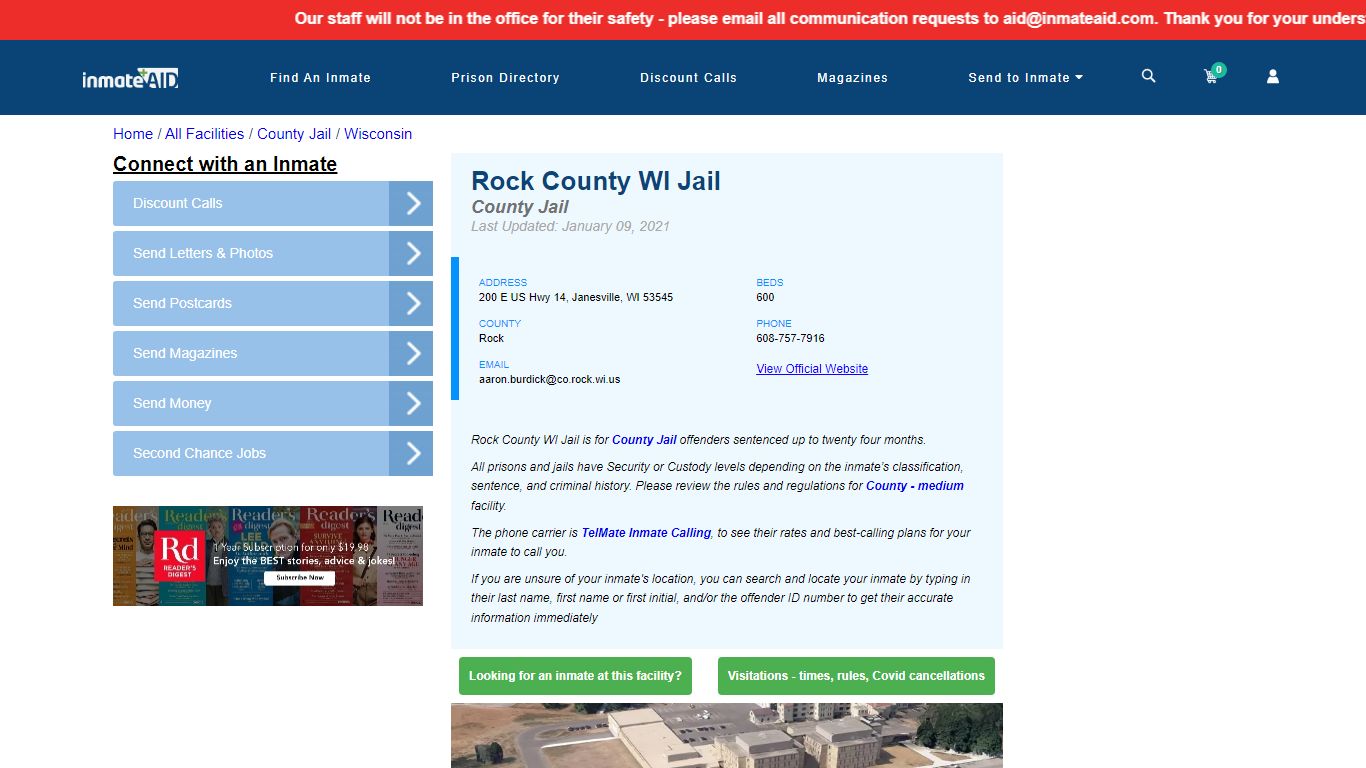 Rock County WI Jail - Inmate Locator - Janesville, WI